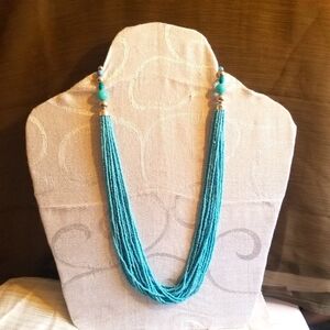 Ladies 20 Multi-Layer Seed Bead Turquoise  Blue Fashion Necklace Approx. 16 IN